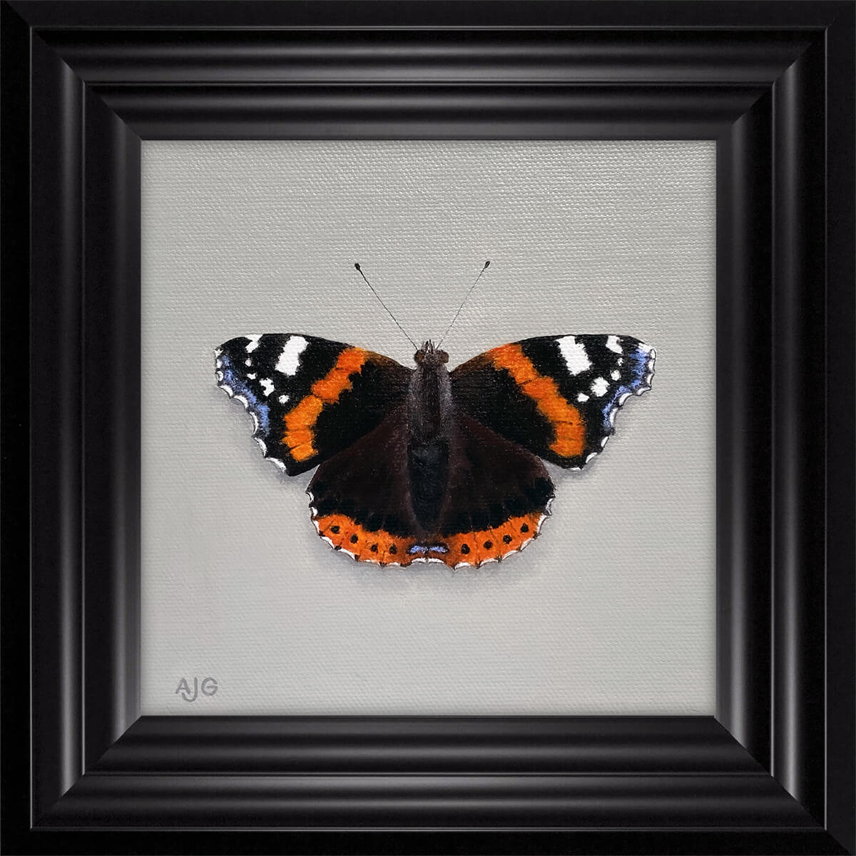 Original framed miniature painting of a red admiral butterfly by Amanda Gosse AJG Artist