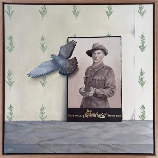 Original painting of a Gallipoli soldier and messenger pigeon