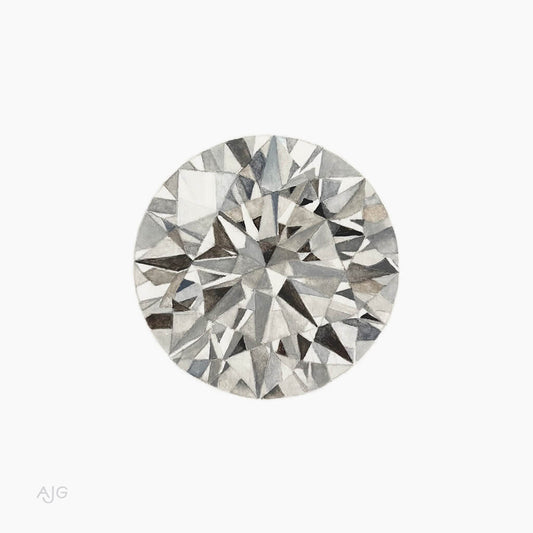 An original painting of a round diamond on a white background