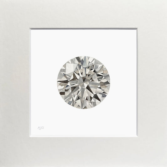 Round diamond in a white frame on a light gray background