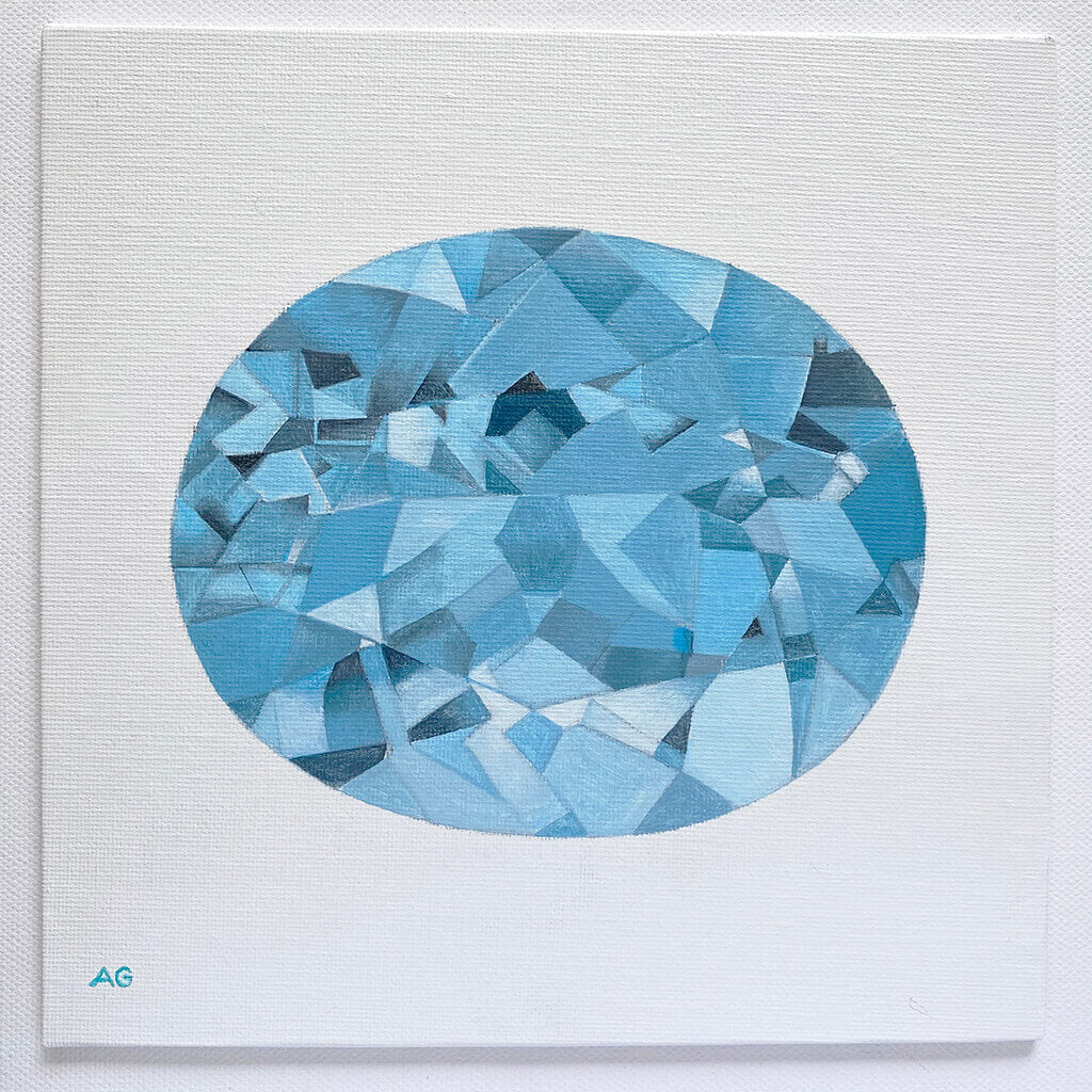 Aquamarine precious gemstone original painting by Amanda Gosse acrylic on canvas board
