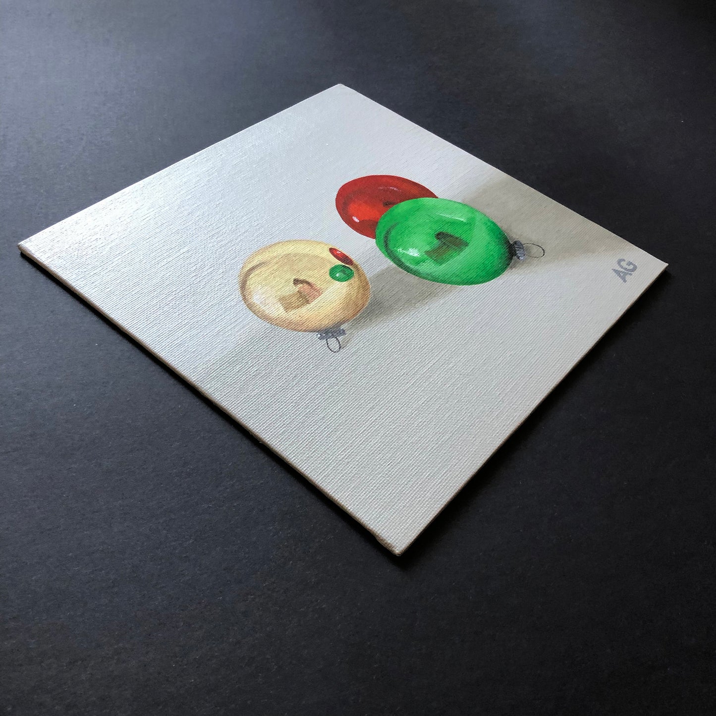 Christmas tree decorations original acrylic painting by Amanda Gosse