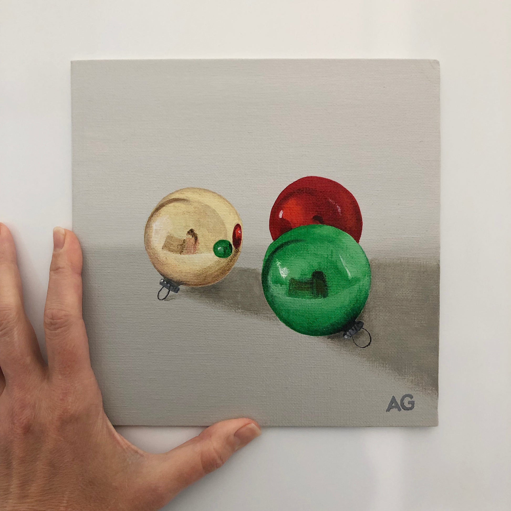 Christmas tree glass baubles original acrylic painting by Amanda Gosse