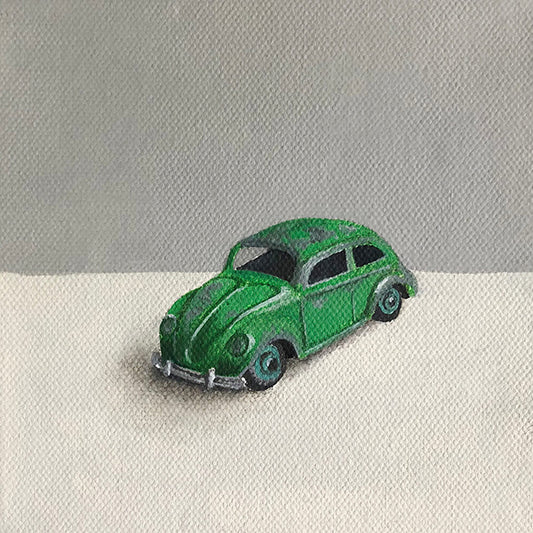 Original Painting of a Green VW Beetle Toy Car by Amanda Gosse