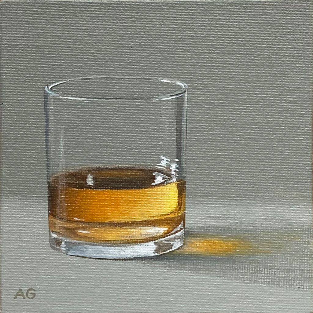 Whisky miniature painting acrylic on canvas board original by artist Amanda Gosse