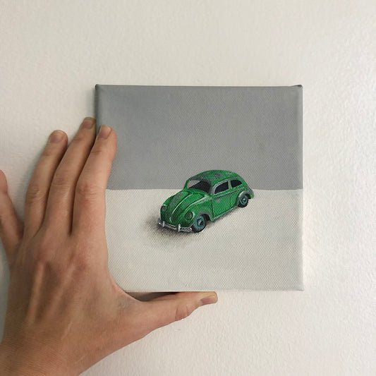 Green Beetle Toy Car Original Miniature Painting by Amanda Gosse