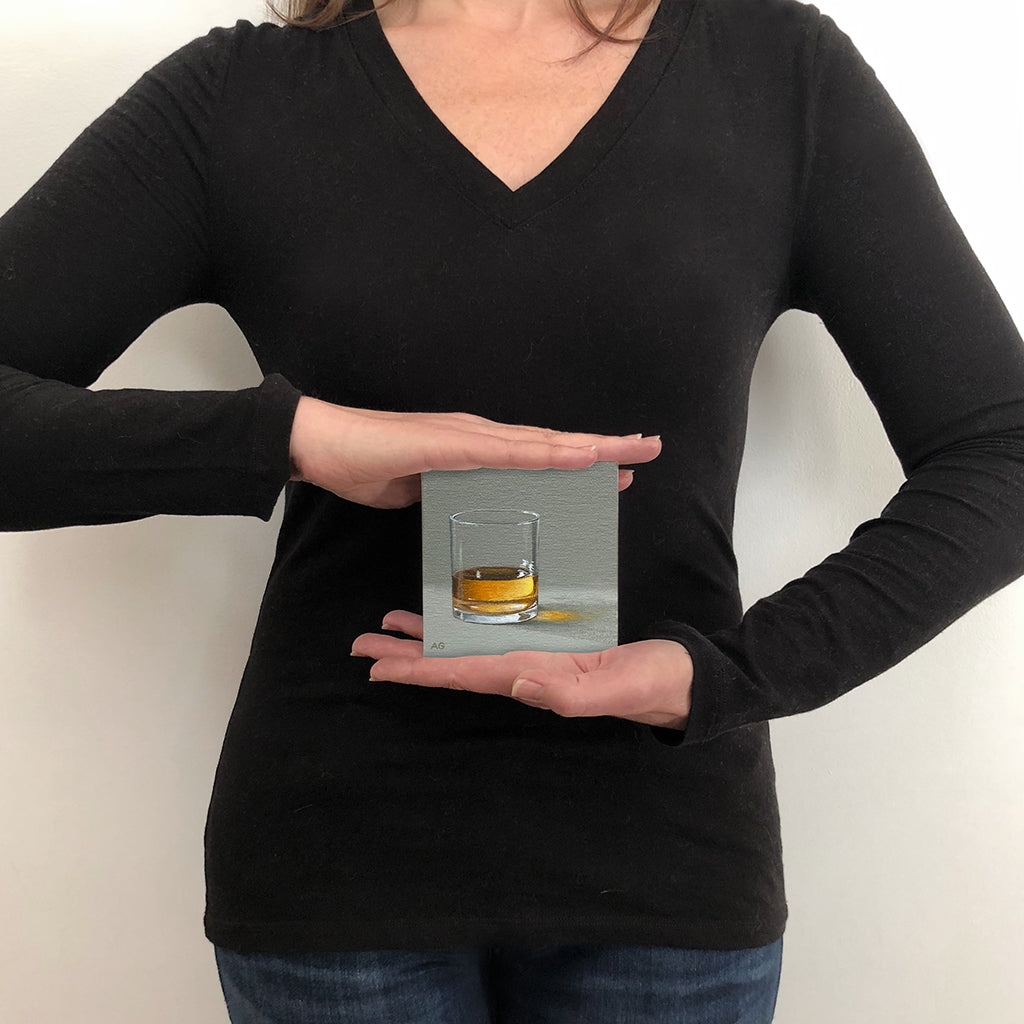 Whiskey original painting miniature acrylic on canvas board by still life artist Amanda Gosse
