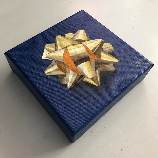 Metallic Gold Gift Bow Original Acrylic Painting by Amanda Gosse