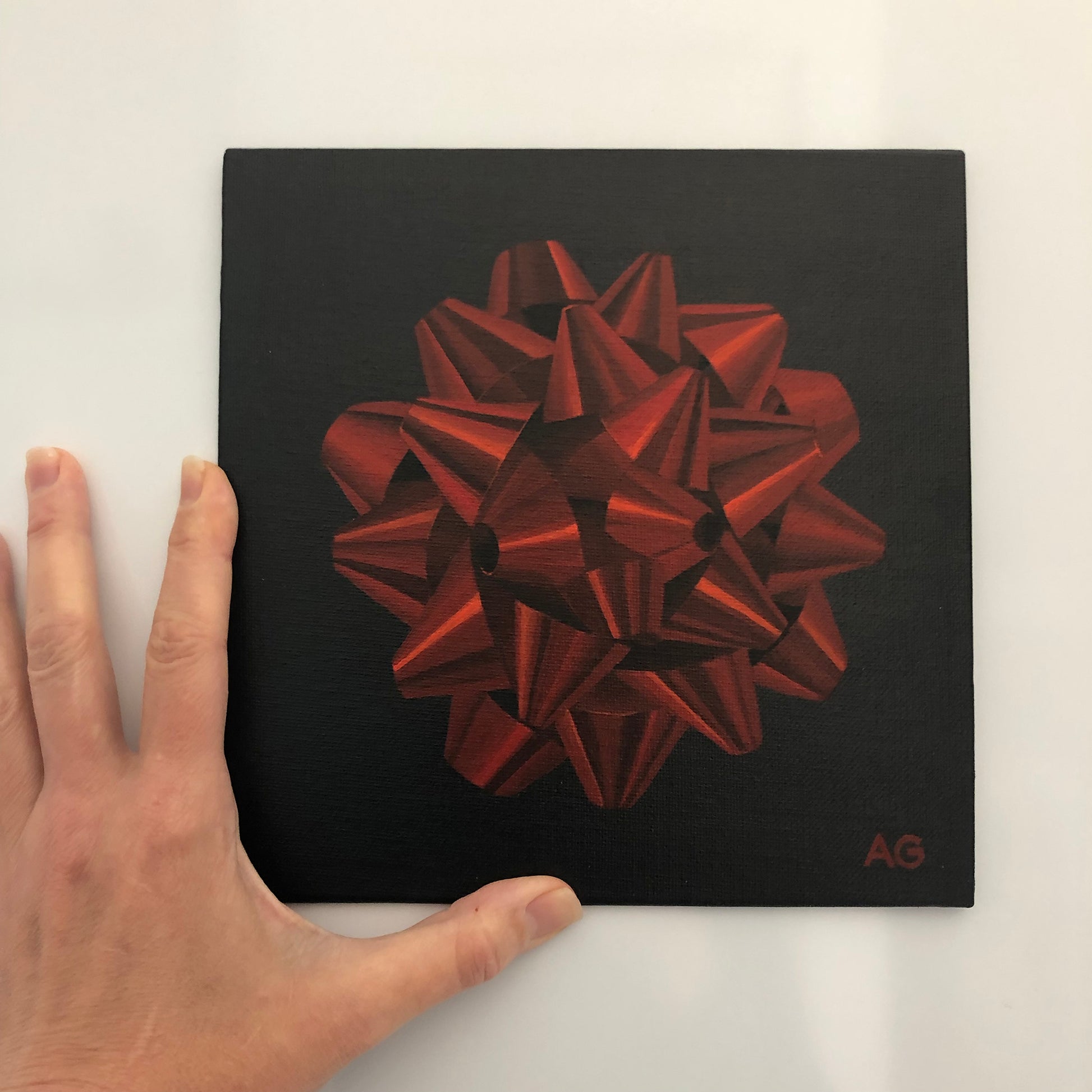 Red Gift Bow original acrylic painting by Amanda Gosse