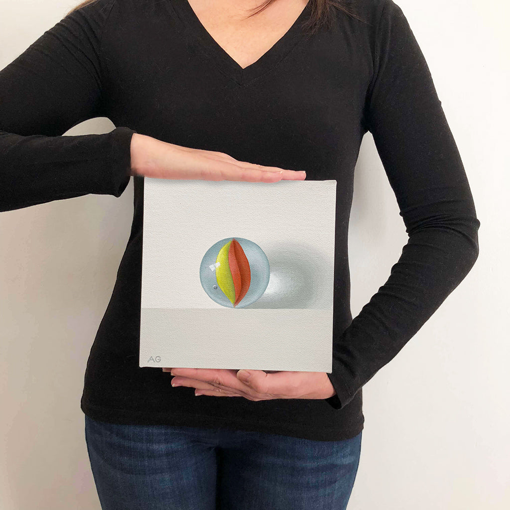 An acrylic painting of a toy glass marble
