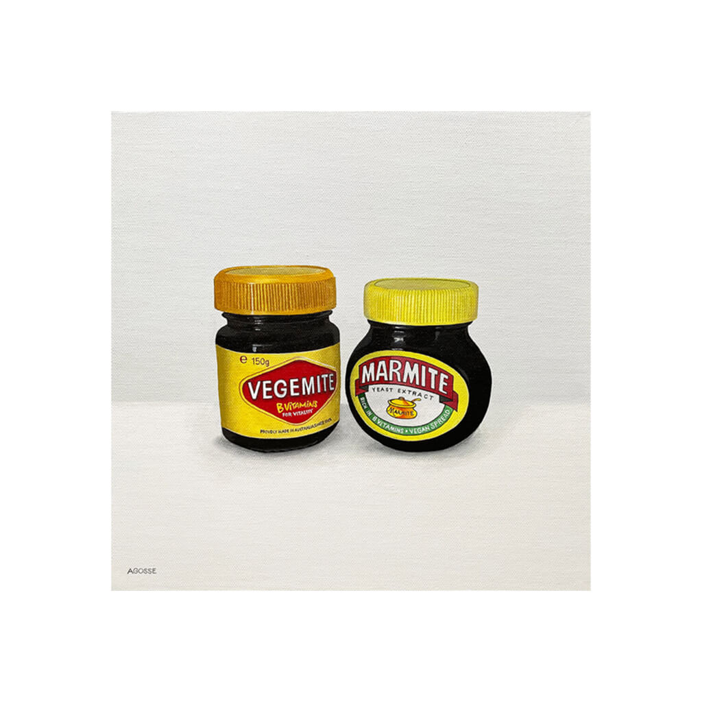Fine Art Giclée print of The Great Debate a painting of Marmite and Vegemite by Amanda Gosse
