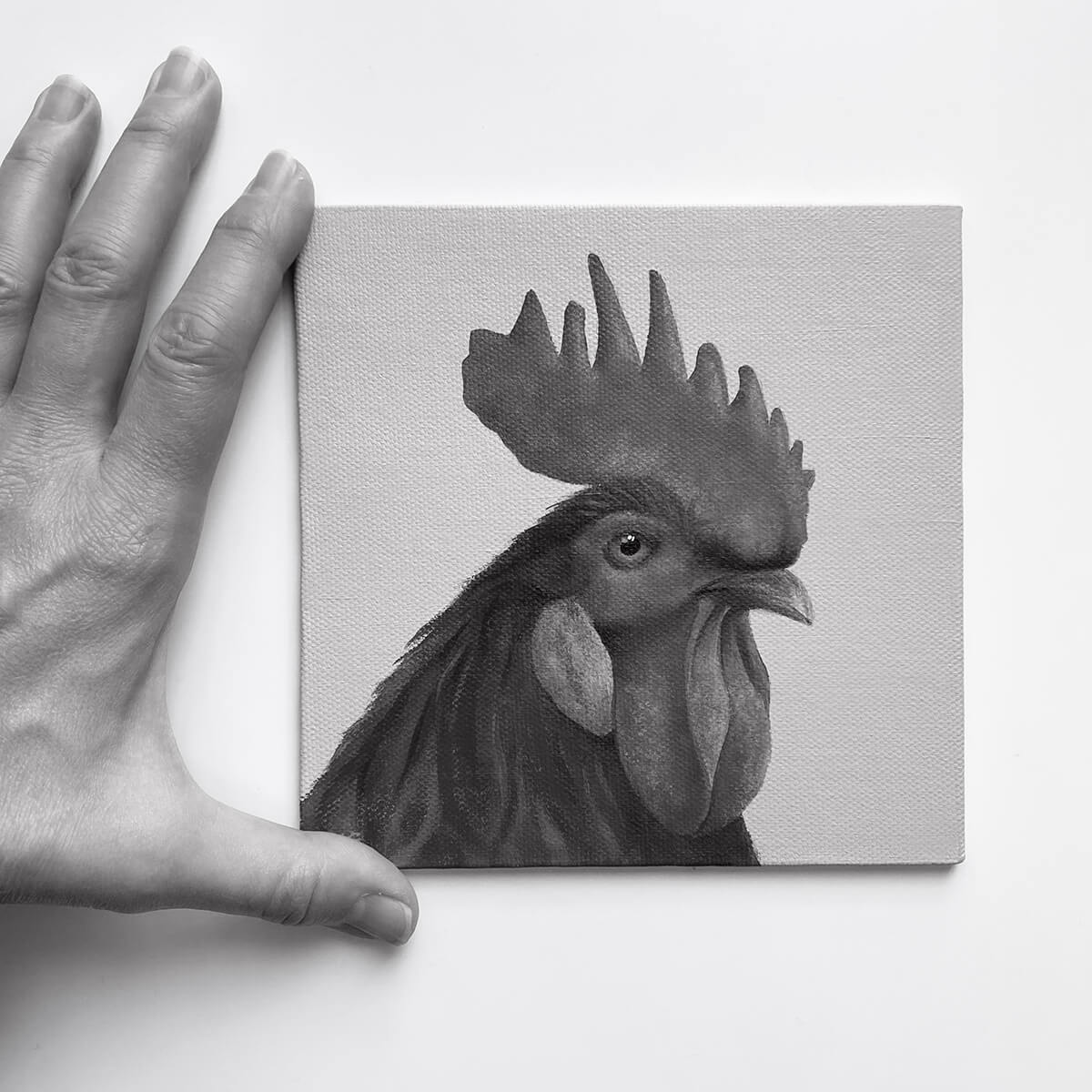 Original small acrylic painting of a cockerel by Amanda Gosse