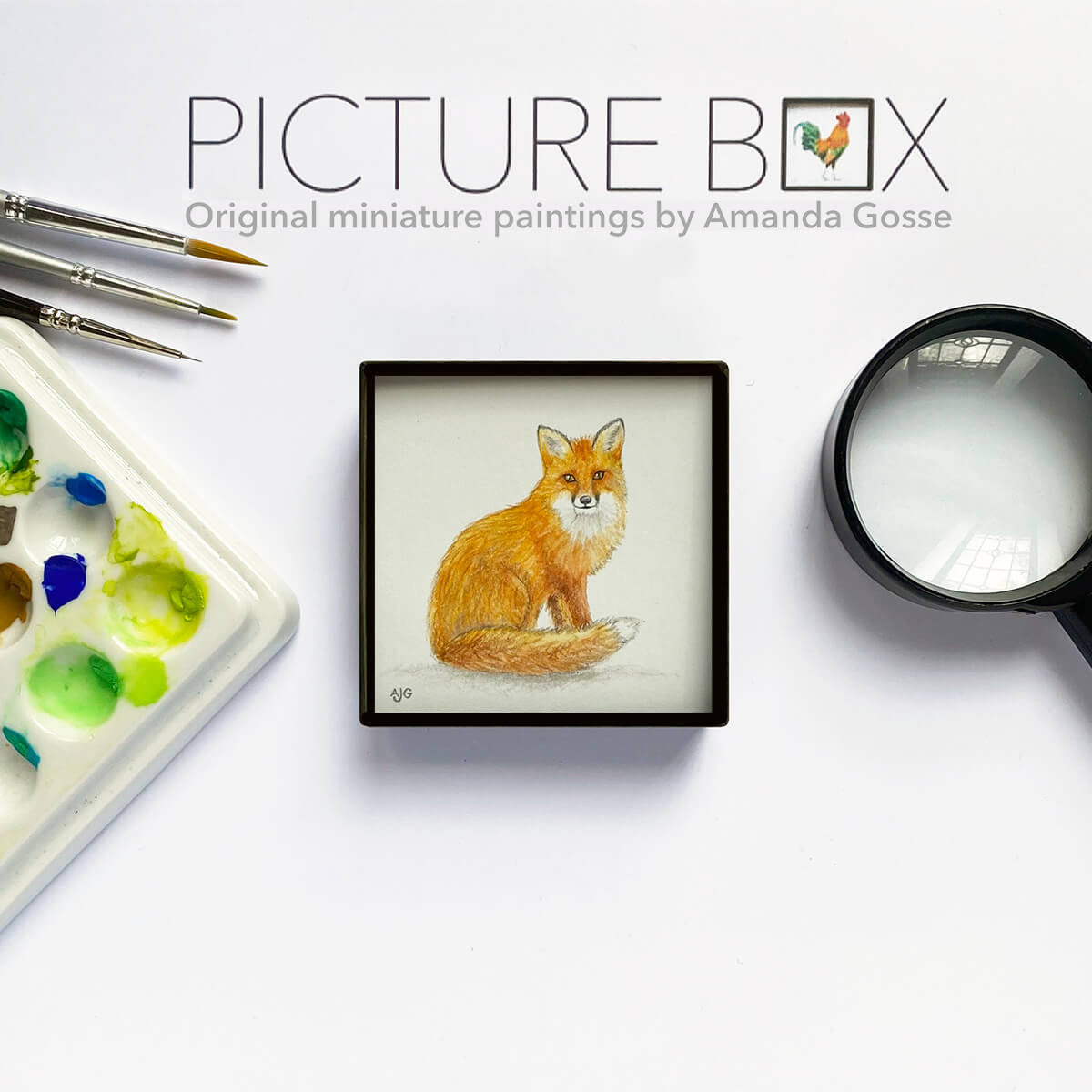 Fox Picture Box miniature animal tiny art by Amanda Gosse