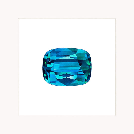 Blue gemstone on a white background