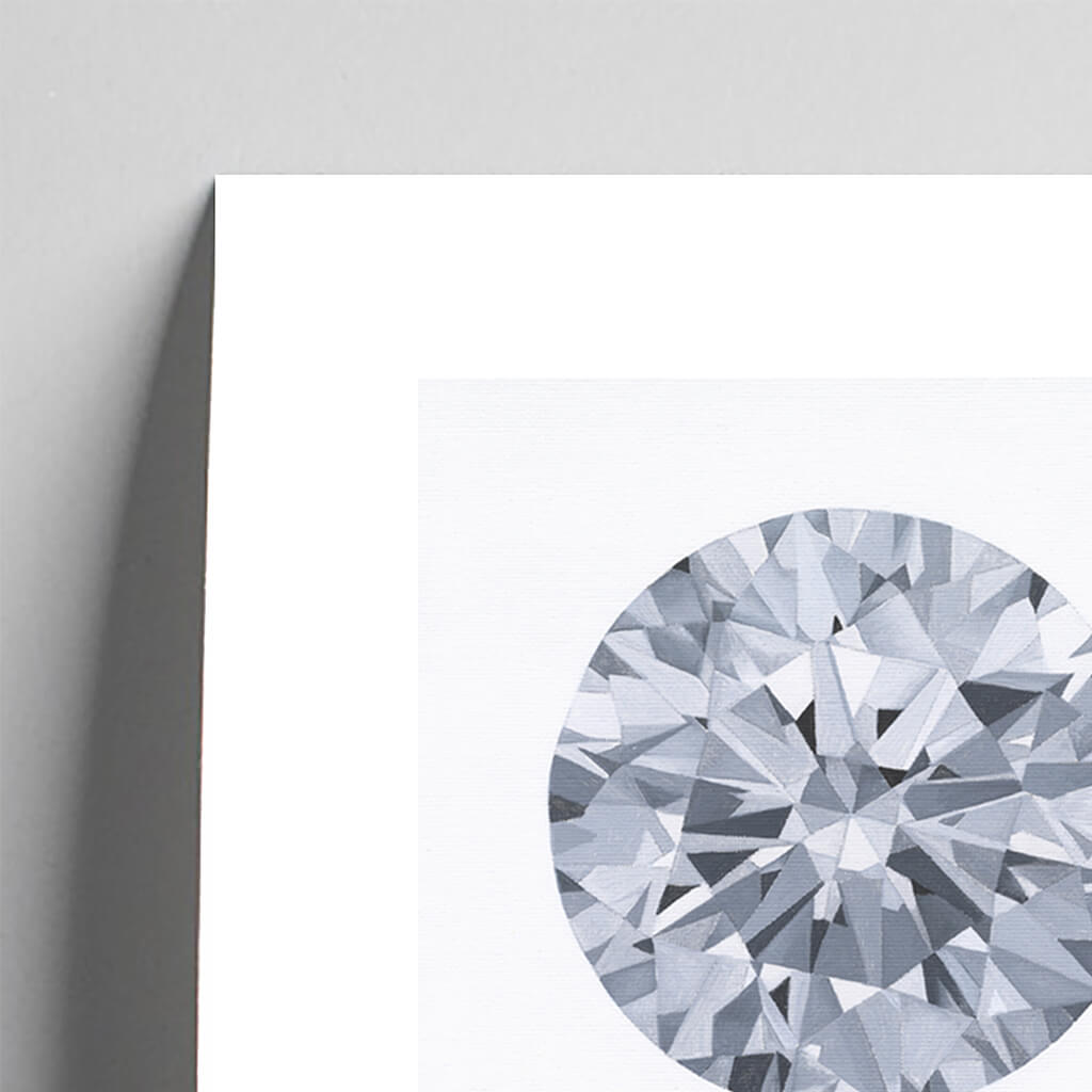 Giclée fine art print of a diamond gemstone on a pale grey background. This image shows a section, to highlight the detail.