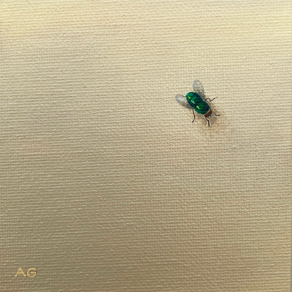Original miniature painting of a fly on the wall