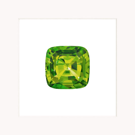 Green gemstone on a white background