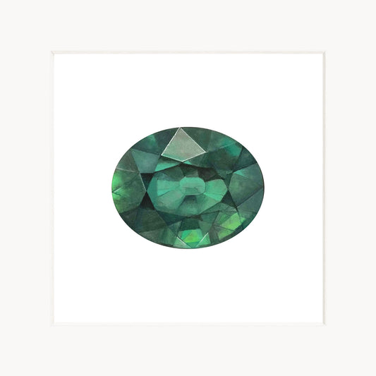 Green gemstone on a white background