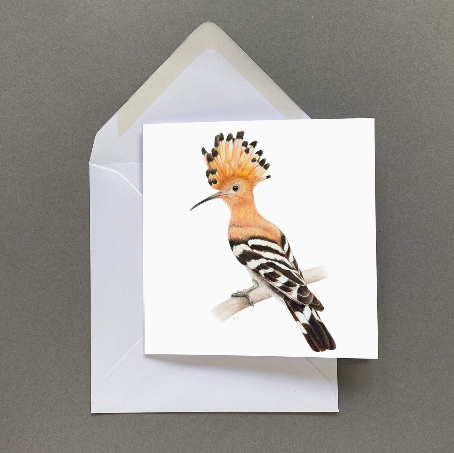 Greetings card with a hoopoe bird illustration on a white background