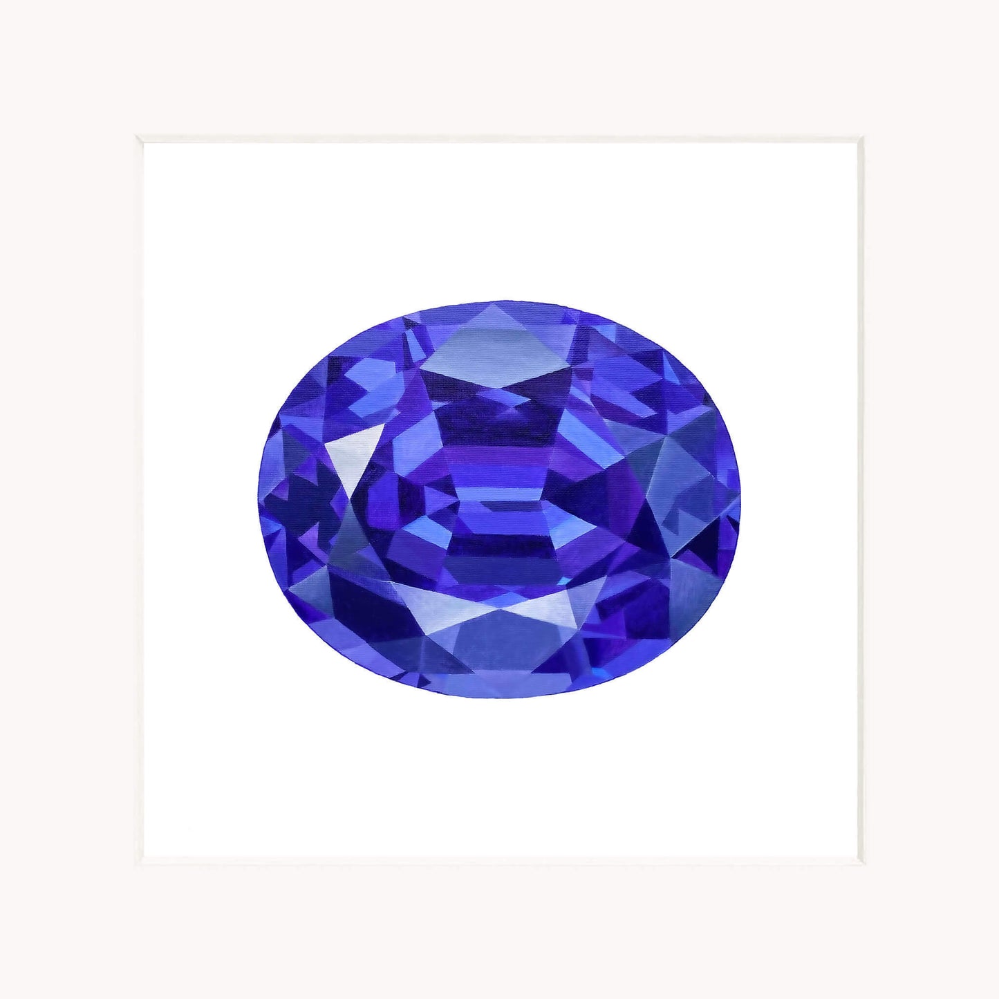 Faceted blue gemstone on a white background