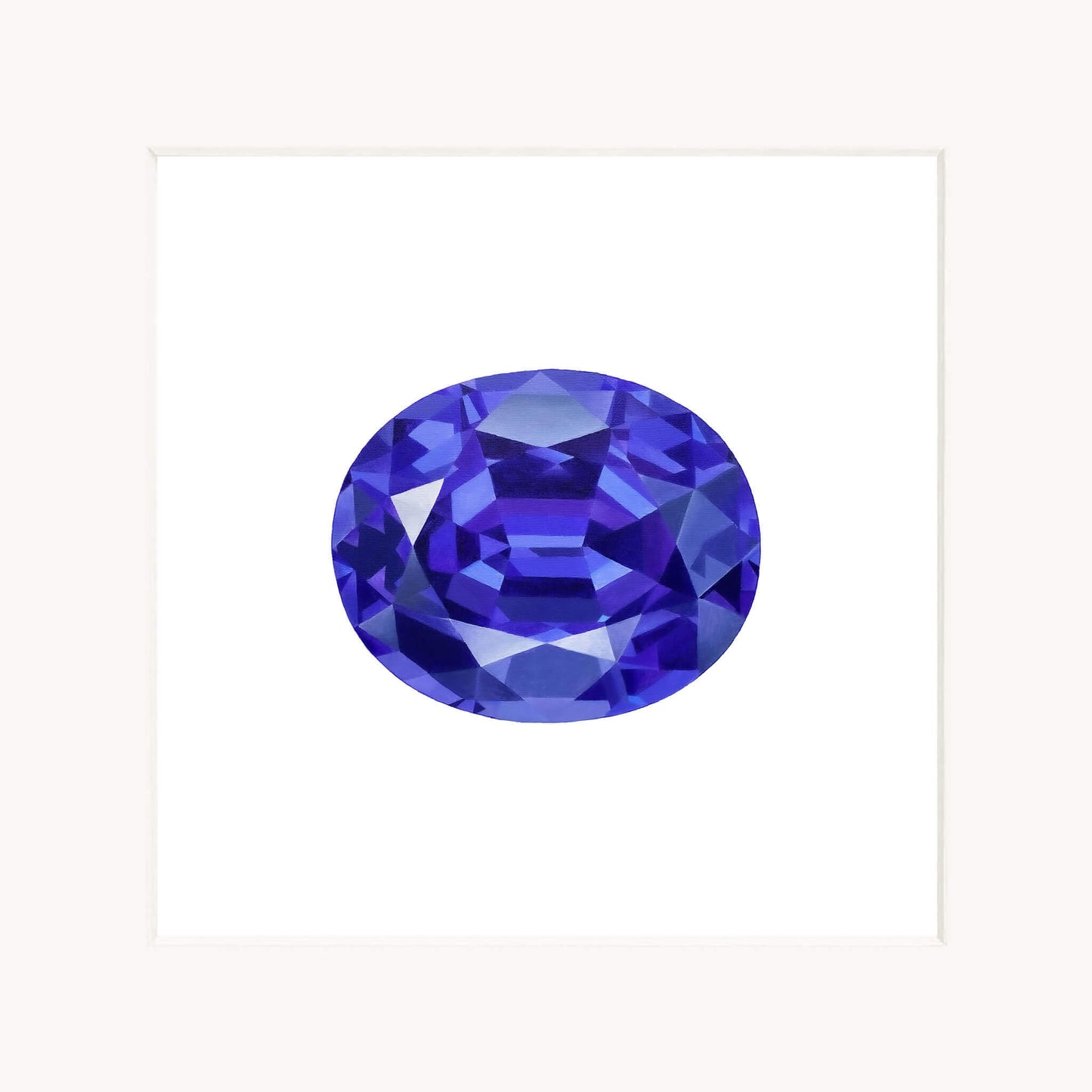 Faceted blue gemstone on a white background