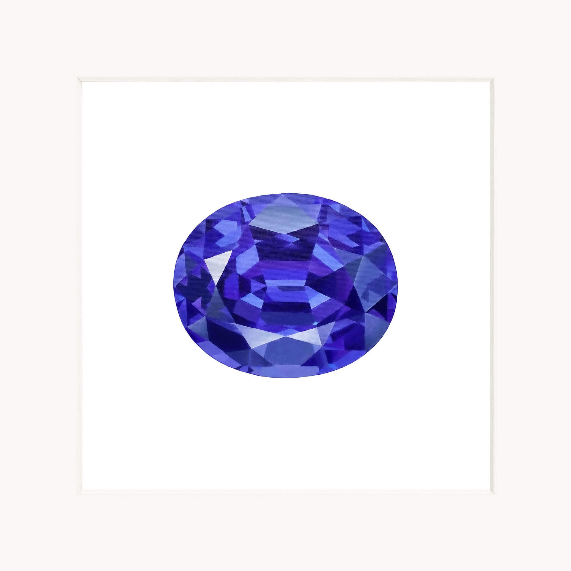 Faceted blue gemstone on a white background