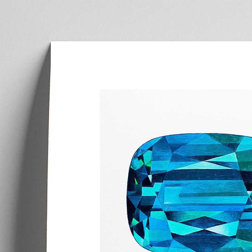 Giclée fine art print of a zircon gemstone on a very pale stone background. This image shows a section, to highlight the detail.