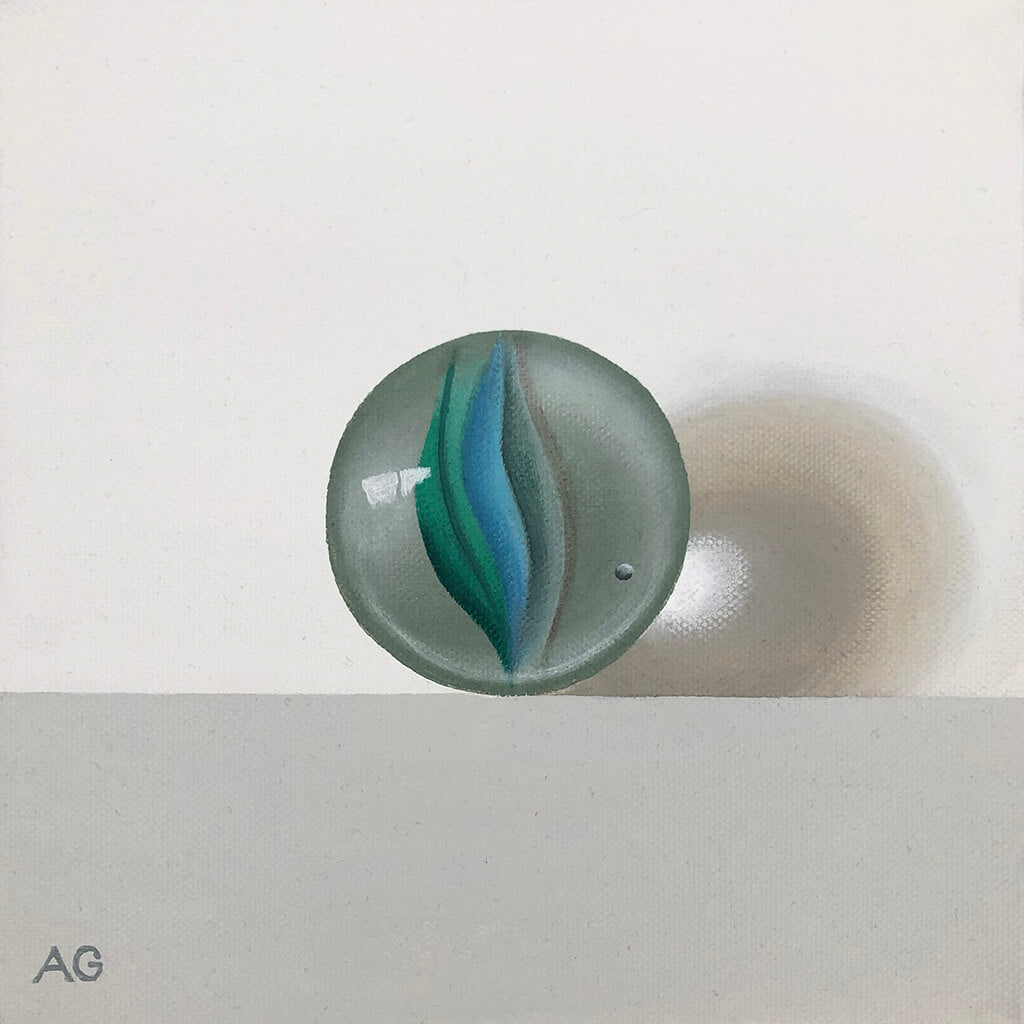 Blue and green glass marble original acrylic on canvas painting by Amanda Gosse