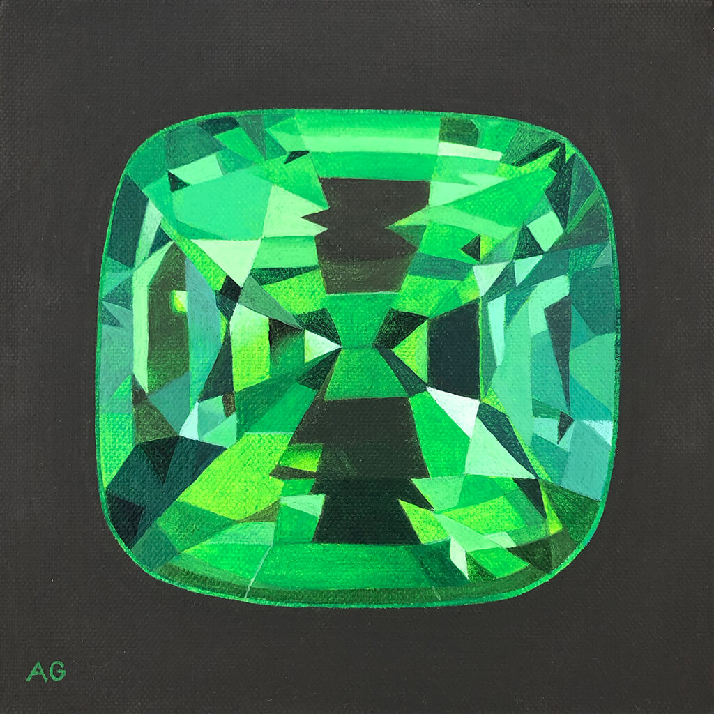 Tsavorite is an original acrylic on canvas painting of a green garnet by Amanda Gosse