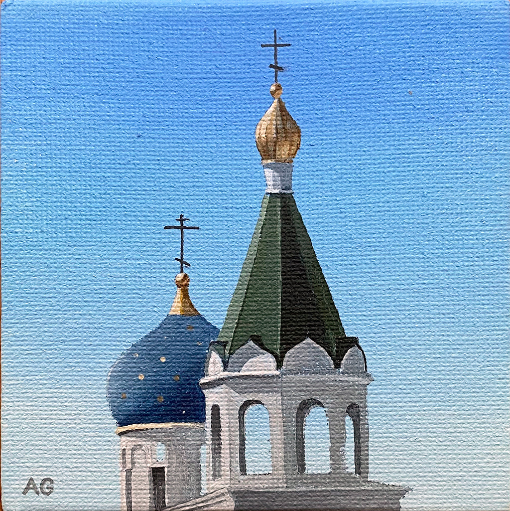 Miniature painting of Russian Orthodox Church of St Nicholas Adelaide Australia by Amanda Gosse