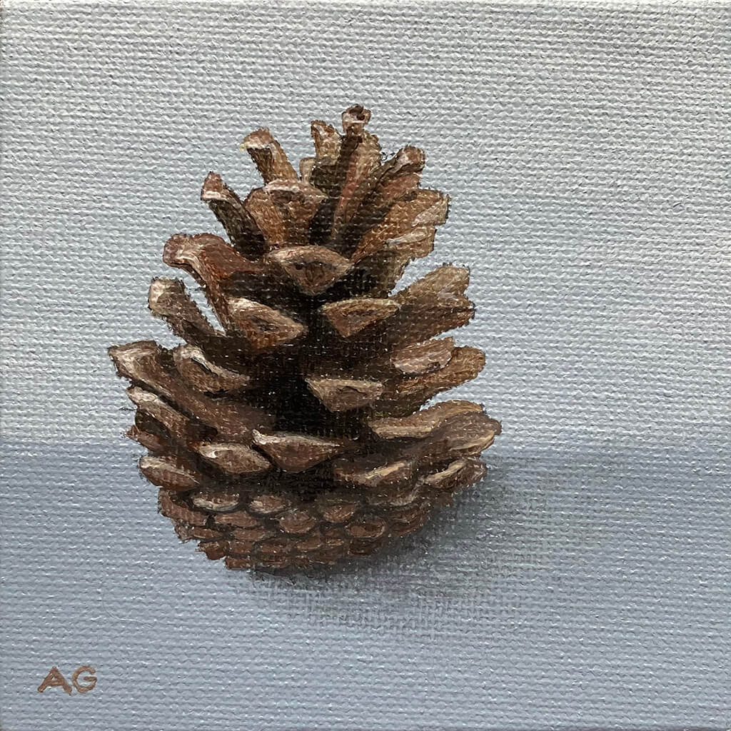 Pine Cone Miniature Painting acrylic on canvas board by Amanda Gosse
