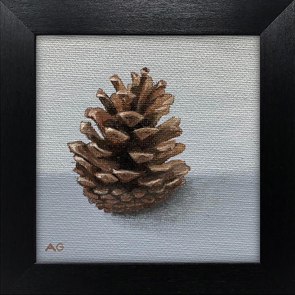 Pine Cone Miniature Framed Painting acrylic on canvas board by Amanda Gosse