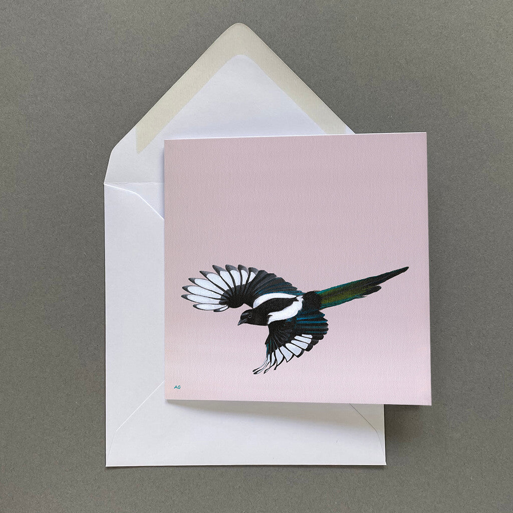 Magpie fine art greetings card by Amanda Gosse