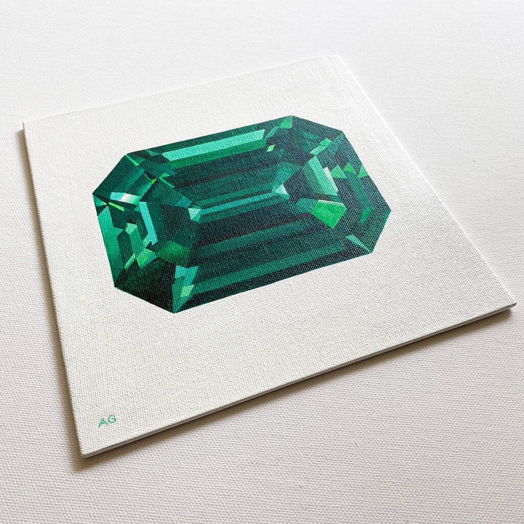Emerald green gemstone original acrylic on canvas painting by Amanda Gosse artist