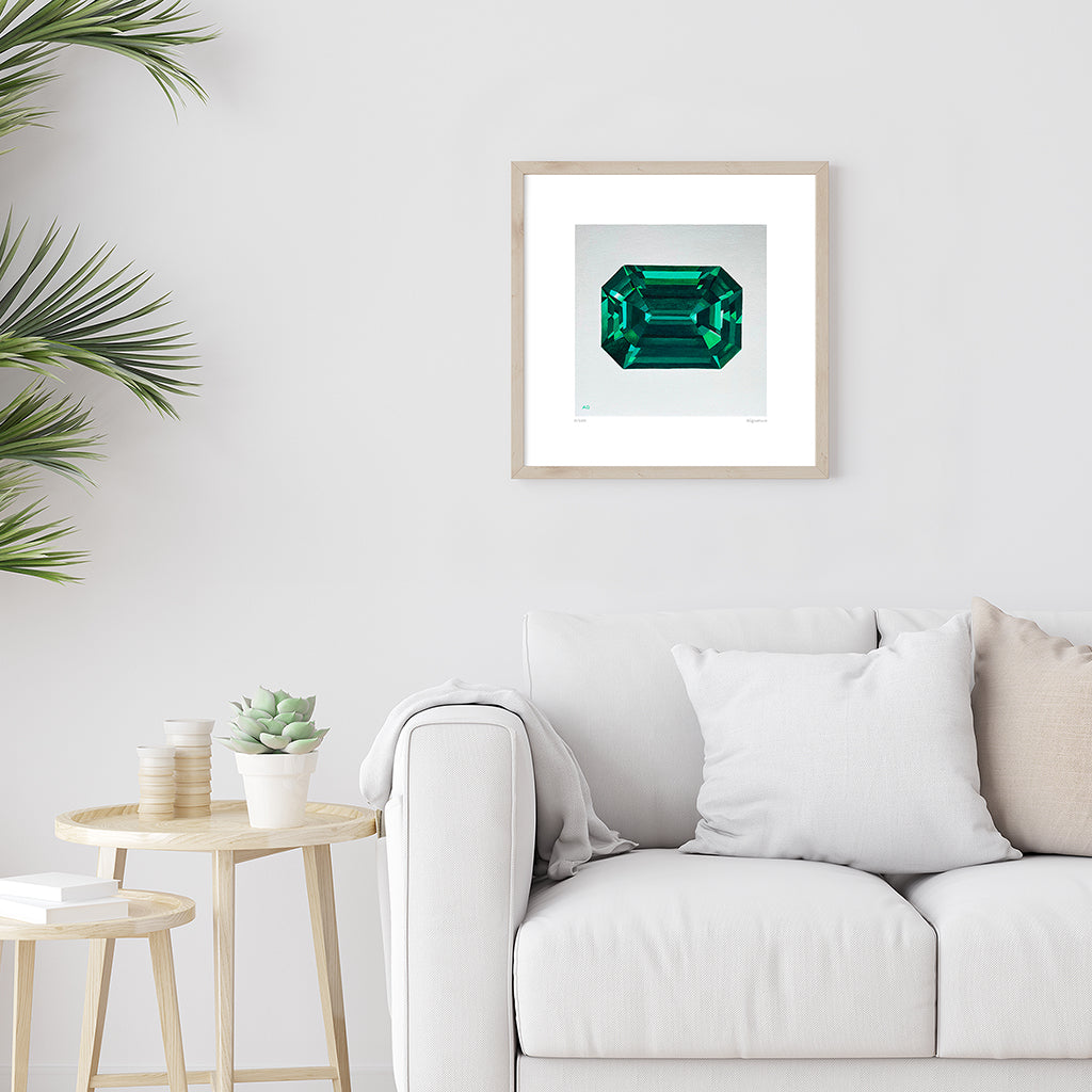 Limited edition fine art print of Emerald gemstone by Amanda Gosse artist room view