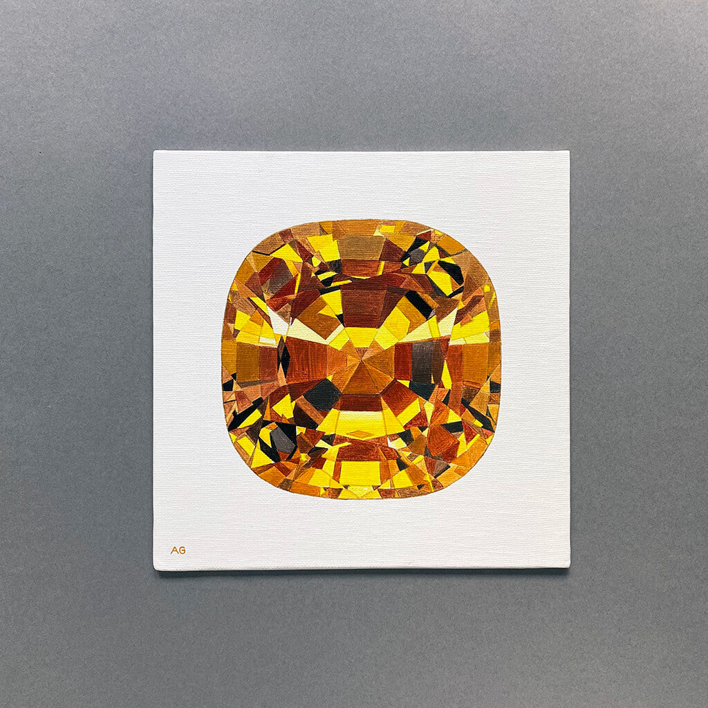 Original square painting of a yellow topaz gemstone by Amanda Gosse acrylic on canvas panel