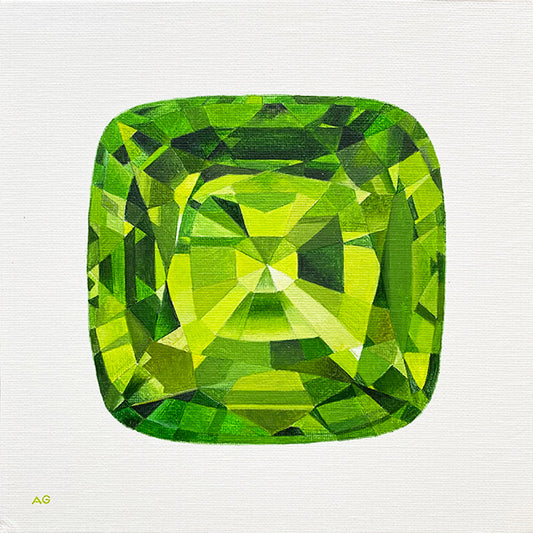 Original painting of a green peridot gem by Amanda Gosse