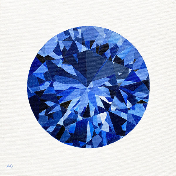 Original painting of a blue sapphire precious gemstone birthstone by Amanda Gosse artist 