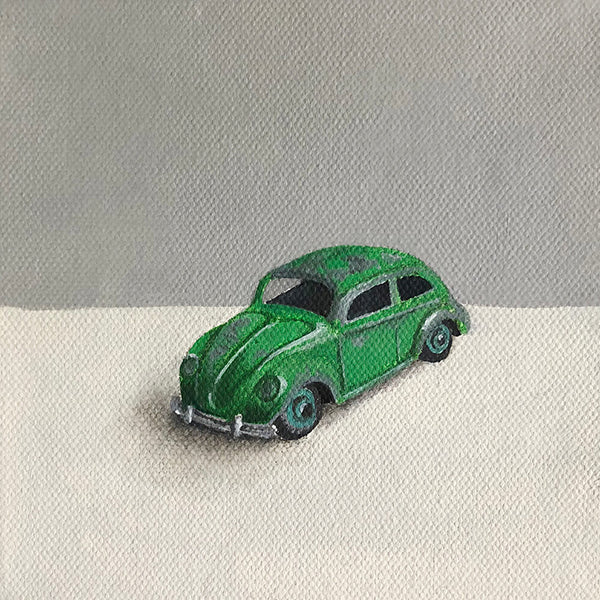 Original Painting of a Green VW Beetle Toy Car by Amanda Gosse