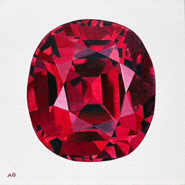 Red ruby jewel stone original acrylic on canvas artwork by Amanda Gosse