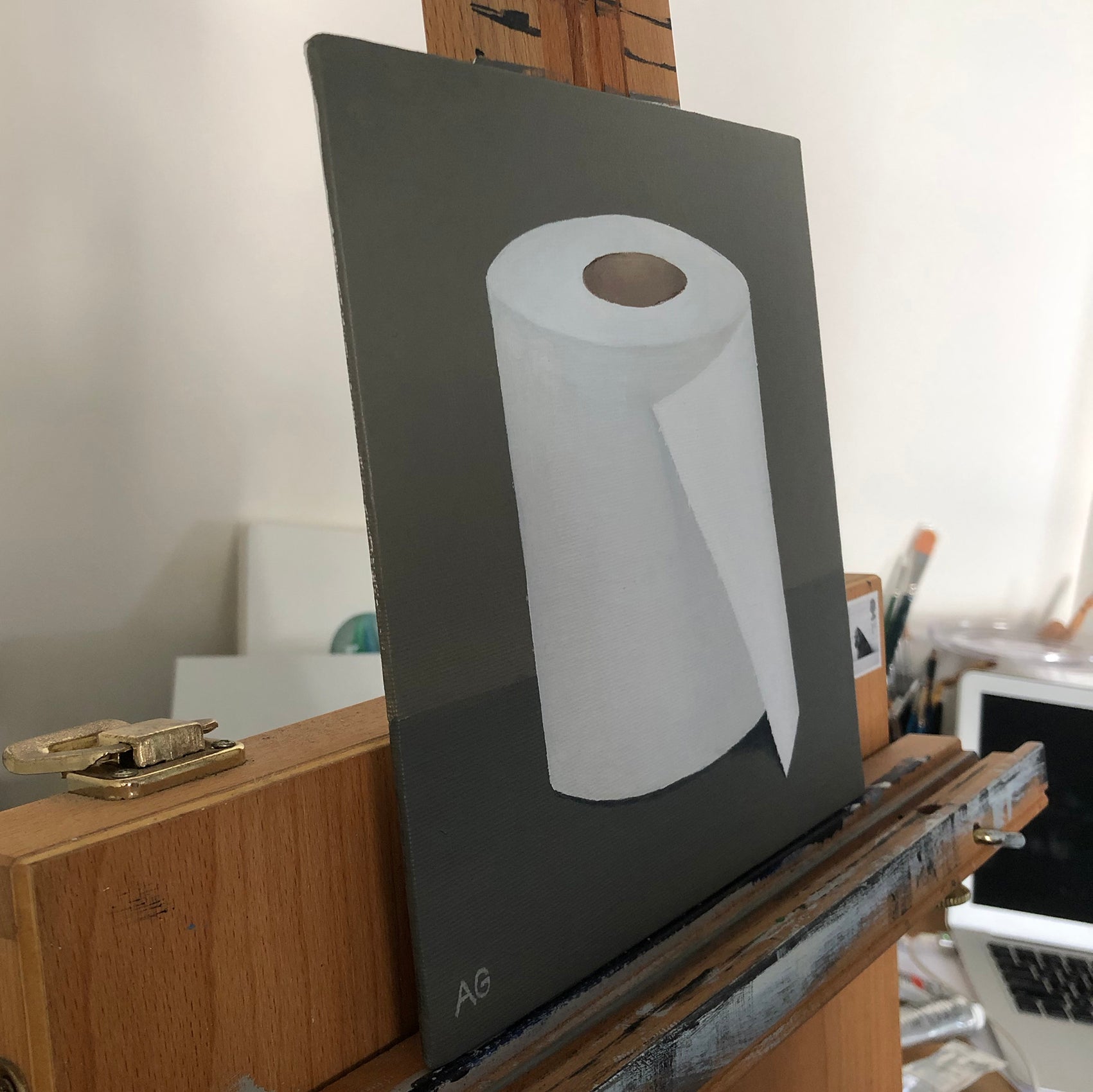 Original Acrylic Painting of a toilet paper Covid-19