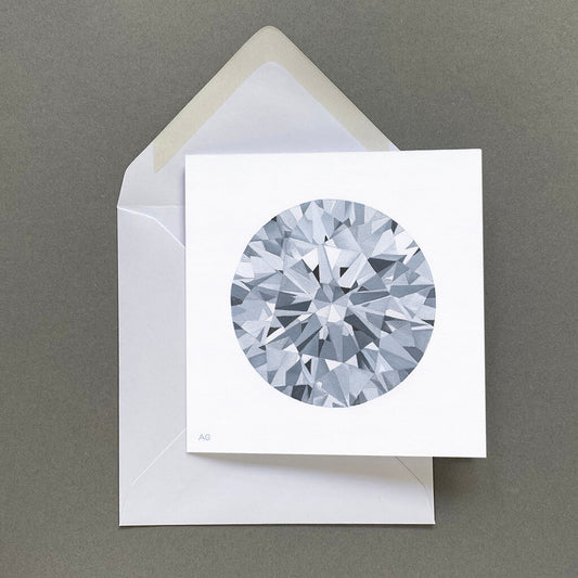 Diamond gemstone fine art greetings card on grey background