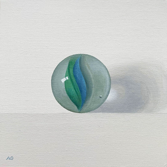 An acrylic on canvas painting of a cat's eye marble