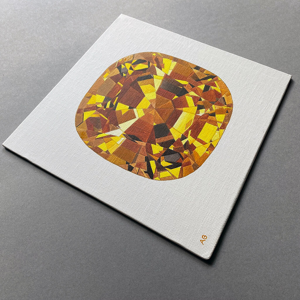Fine art painting of a yellow topaz birthstone gem by Amanda Gosse acrylic on canvas panel
